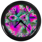 Crystal Flower Garden, Abstract Teal Violet Wall Clock (Black) Front