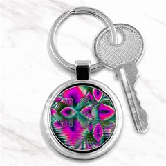 Crystal Flower Garden, Abstract Teal Violet Key Chain (round) by DianeClancy