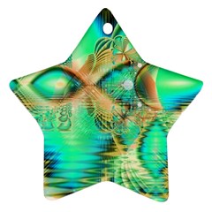 Golden Teal Peacock, Abstract Copper Crystal Star Ornament by DianeClancy