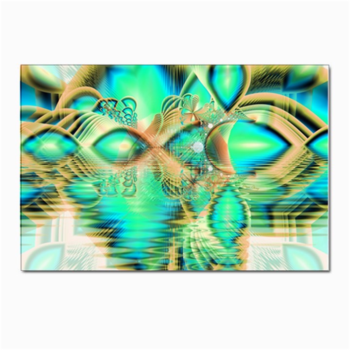 Golden Teal Peacock, Abstract Copper Crystal Postcards 5  x 7  (10 Pack)