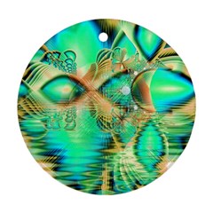 Golden Teal Peacock, Abstract Copper Crystal Round Ornament (two Sides) by DianeClancy