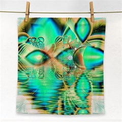 Golden Teal Peacock, Abstract Copper Crystal Face Towel by DianeClancy