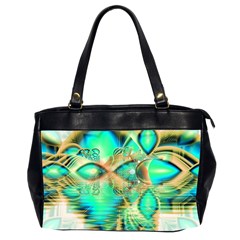 Golden Teal Peacock, Abstract Copper Crystal Oversize Office Handbag (two Sides) by DianeClancy