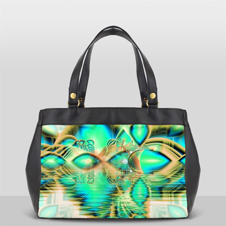 Golden Teal Peacock, Abstract Copper Crystal Oversize Office Handbag (Two Sides)