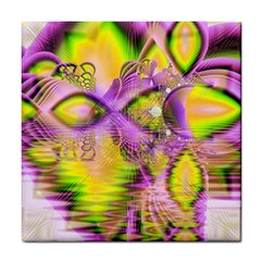 Golden Violet Crystal Heart Of Fire, Abstract Tile Coaster by DianeClancy