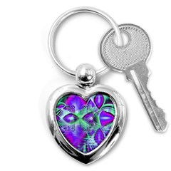 Violet Peacock Feathers, Abstract Crystal Mint Green Key Chain (heart) by DianeClancy