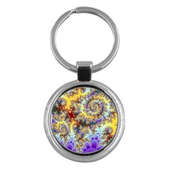 Desert Winds, Abstract Gold Purple Cactus  Key Chain (round) by DianeClancy