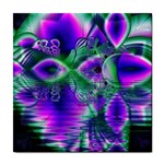 Evening Crystal Primrose, Abstract Night Flowers Ceramic Tile Front