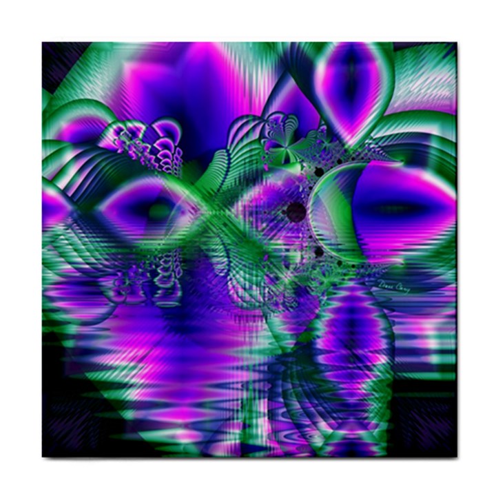 Evening Crystal Primrose, Abstract Night Flowers Ceramic Tile