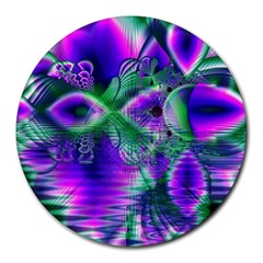 Evening Crystal Primrose, Abstract Night Flowers 8  Mouse Pad (round) by DianeClancy