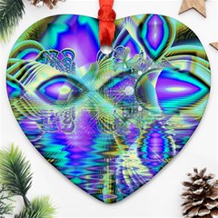 Abstract Peacock Celebration, Golden Violet Teal Heart Ornament (two Sides) by DianeClancy