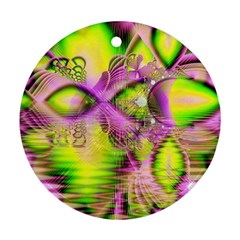 Raspberry Lime Mystical Magical Lake, Abstract  Round Ornament (two Sides) by DianeClancy