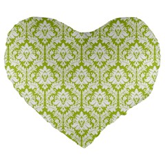 Spring Green Damask Pattern Large 19  Premium Heart Shape Cushion by Zandiepants