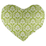 Spring Green Damask Pattern Large 19  Premium Heart Shape Cushion Front