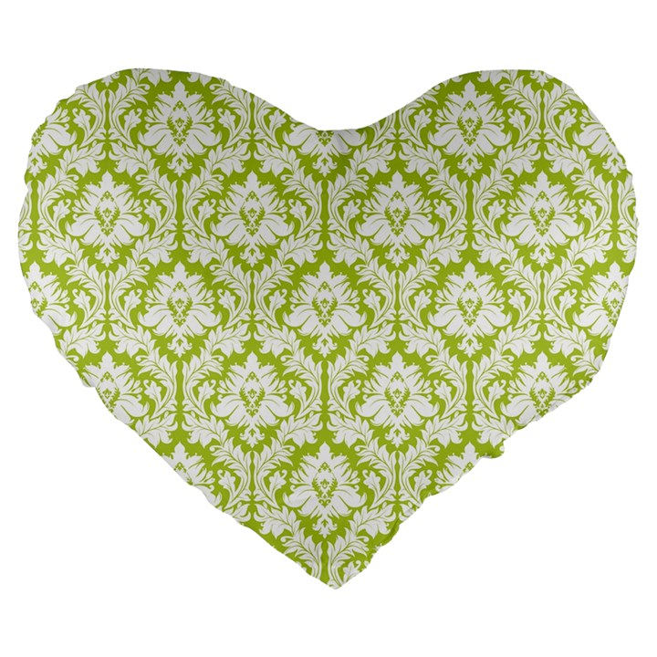 Spring Green Damask Pattern Large 19  Premium Heart Shape Cushion