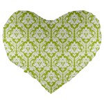 Spring Green Damask Pattern Large 19  Premium Heart Shape Cushion Back