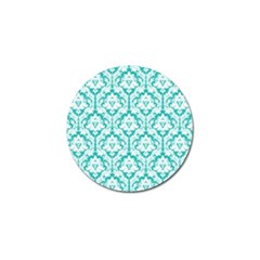 White On Turquoise Damask Golf Ball Marker by Zandiepants