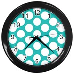 Turquoise Polkadot Pattern Wall Clock (Black) Front