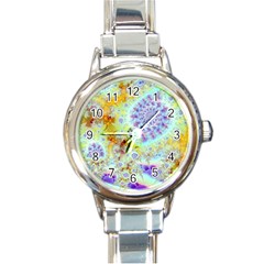 Golden Violet Sea Shells, Abstract Ocean Round Italian Charm Watch by DianeClancy