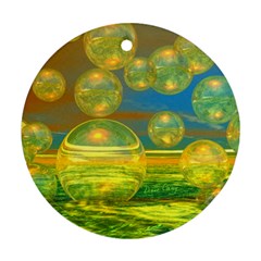 Golden Days, Abstract Yellow Azure Tranquility Round Ornament (two Sides) by DianeClancy