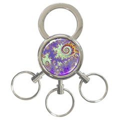 Sea Shell Spiral, Abstract Violet Cyan Stars 3-ring Key Chain by DianeClancy