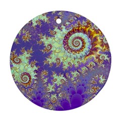 Sea Shell Spiral, Abstract Violet Cyan Stars Round Ornament (two Sides) by DianeClancy