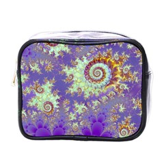 Sea Shell Spiral, Abstract Violet Cyan Stars Mini Travel Toiletry Bag (one Side) by DianeClancy