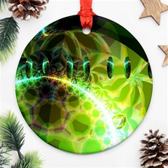 Dawn Of Time, Abstract Lime & Gold Emerge Round Ornament (two Sides) by DianeClancy