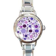 Purple Awareness Dots Round Italian Charm Watch by FunWithFibro