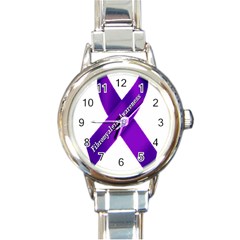 Fibro Awareness Ribbon Round Italian Charm Watch by FunWithFibro