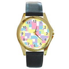 Mod Pastel Geometric Round Leather Watch (gold Rim)  by StuffOrSomething