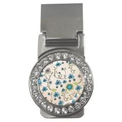 Whimsical Flowers Blue Money Clip (cz) by Zandiepants