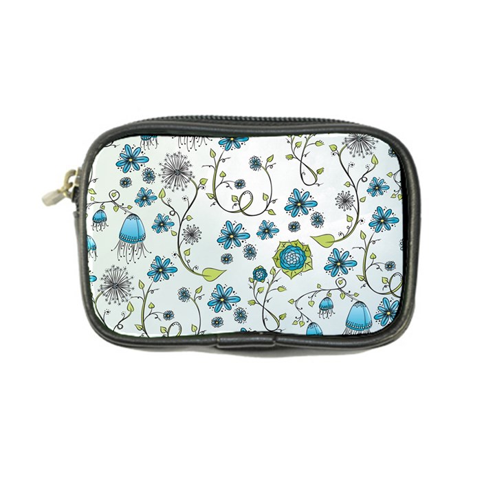 Blue Whimsical Flowers  on blue Coin Purse