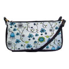 Blue Whimsical Flowers  On Blue Evening Bag by Zandiepants