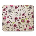 Pink Whimsical flowers on beige Large Mouse Pad (Rectangle) Front