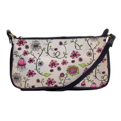 Pink Whimsical Flowers On Beige Evening Bag by Zandiepants