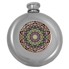 Psychedelic Leaves Mandala Hip Flask (round) by Zandiepants