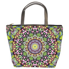 Psychedelic Leaves Mandala Bucket Handbag by Zandiepants