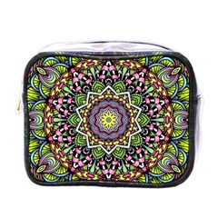 Psychedelic Leaves Mandala Mini Travel Toiletry Bag (one Side) by Zandiepants