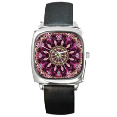 Purple Flower Square Leather Watch by Zandiepants