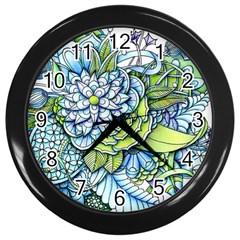 Peaceful Flower Garden Wall Clock (black) by Zandiepants