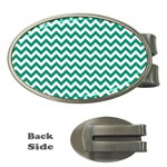 Emerald Green And White Zigzag Money Clip (Oval) Front