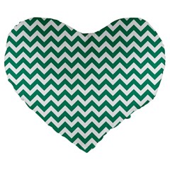 Emerald Green And White Zigzag 19  Premium Heart Shape Cushion by Zandiepants