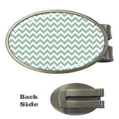 Jade Green And White Zigzag Money Clip (oval) by Zandiepants