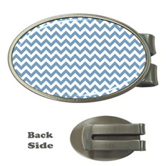 Blue And White Zigzag Money Clip (oval) by Zandiepants