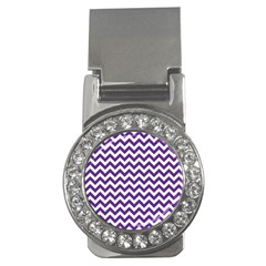 Purple And White Zigzag Pattern Money Clip (cz) by Zandiepants