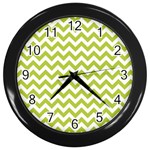 Spring Green And White Zigzag Pattern Wall Clock (Black) Front