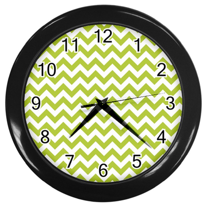 Spring Green And White Zigzag Pattern Wall Clock (Black)