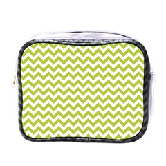 Spring Green And White Zigzag Pattern Mini Travel Toiletry Bag (one Side) by Zandiepants