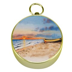 Sunset Beach Watercolor Gold Compass by TonyaButcher